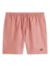Fred Perry Elastic Waistband Swim Shorts Pockets In Pink