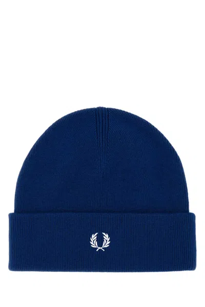 Fred Perry Electric Blue Wool Blend Beanie Hat