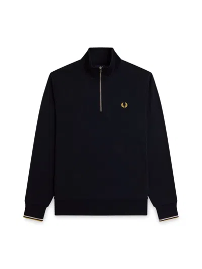 Fred Perry Elevated Half-zip Sweatshirt With Brushed Texture In Black