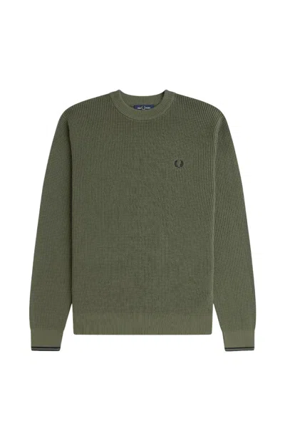 Fred Perry Embroidered Crew Neck Sweater In Green