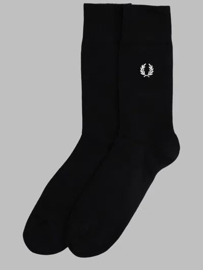 Fred Perry Embroidered Crew Socks In Black