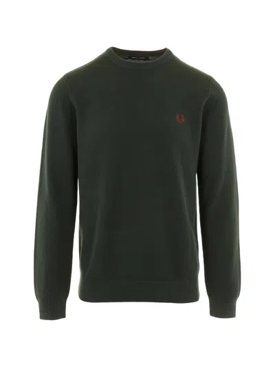 Fred Perry Embroidered Crew-neck Sweater In Green