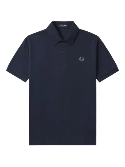 Fred Perry Embroidered Laurel-wreath Polo Shirt In Blue