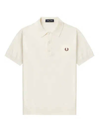 Fred Perry Embroidered Laurel-wreath Polo Shirt In Neutral