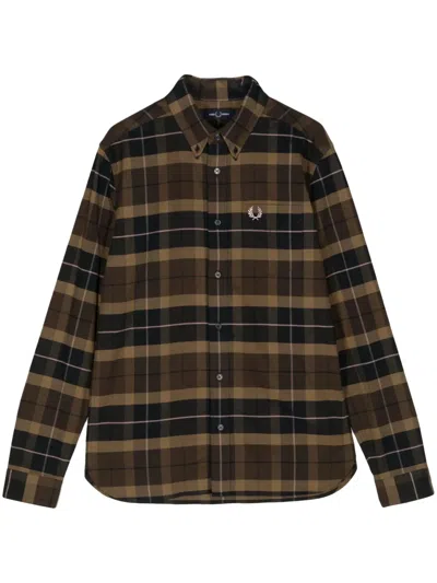Fred Perry Embroidered-logo Check-print Shirt In Brown