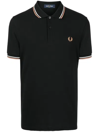 Fred Perry Embroidered-logo Polo Shirt In Schwarz