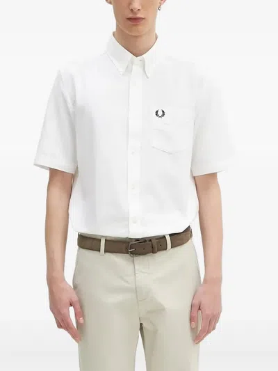 Fred Perry Embroidered-logo Shirt In White