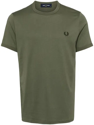Fred Perry Ringer Logo-embroidered T-shirt In Green