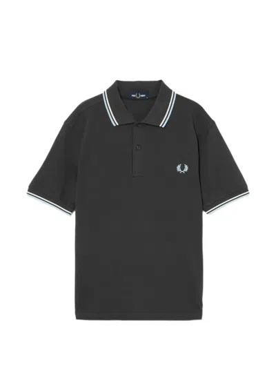 Fred Perry Embroidered Short-sleeve Polo Shirt In Gray