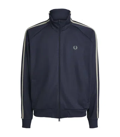Fred Perry Embroidered Taped Track Jacket In Blue
