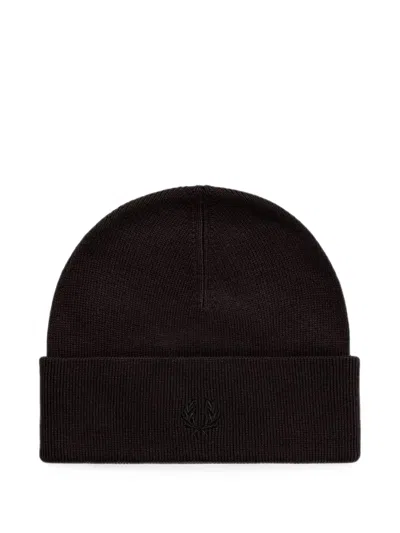 Fred Perry Embroidered-logo Beanie Hat In Brown