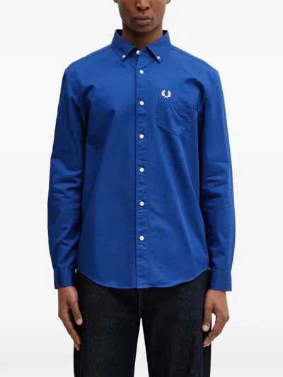 Fred Perry Embroidered-logo Button-down Shirt In Blue