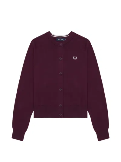 Fred Perry Embroidered-logo Raglan-sleeve Cardigan In Purple