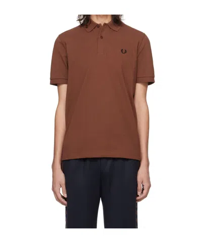 Fred Perry Embroidery Logo Polo Shirt In Brown