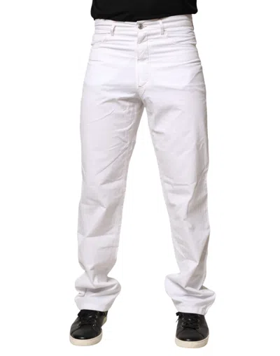 Pre-owned Fred Perry F Perry Cotton Mid Waist Straight Men Blue Men's Jeans () In White