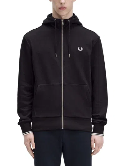 Fred Perry Felpa Con Cappuccio E Zip In Black