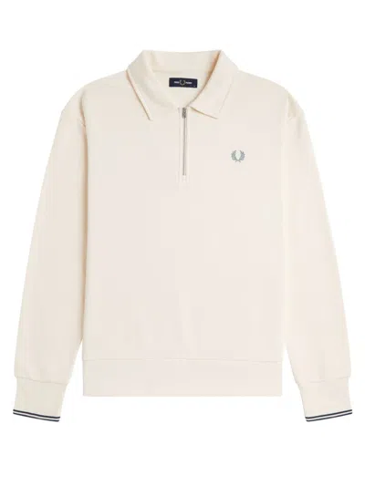 Fred Perry Felpa Con Logo E Zip In Neutral
