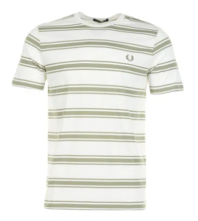 Fred Perry Fine Stripe T Shirt Light Ecru In Metallic
