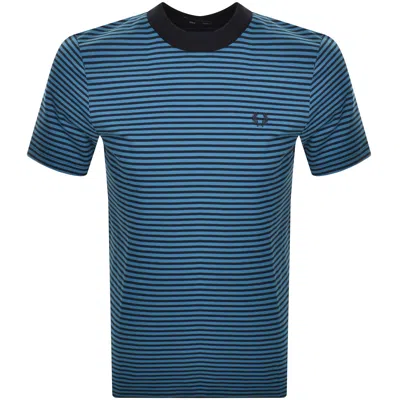 Fred Perry Fine Stripe T Shirt Navy In Metallic