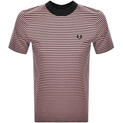 Fred Perry Fine Stripe T Shirt Pink In Metallic