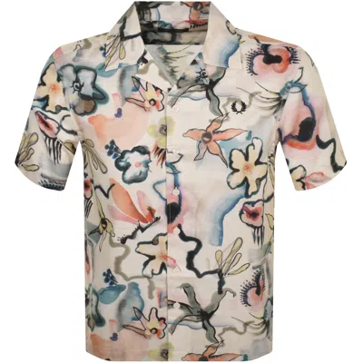 Fred Perry Floral Print Shirt Cream In Blue