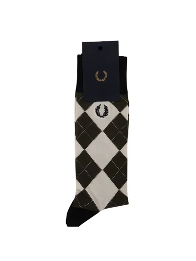 Fred Perry Fp Argyle Pattern Socks In Black