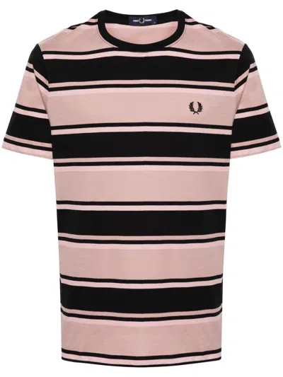 Fred Perry Striped Cotton T-shirt In Pink