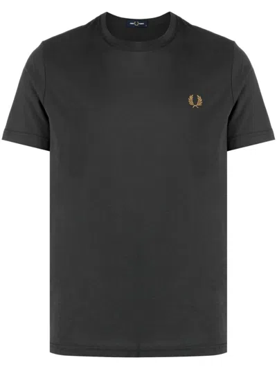 Fred Perry Logo-embroidered Cotton T-shirt In Anchgrey Dkcaram