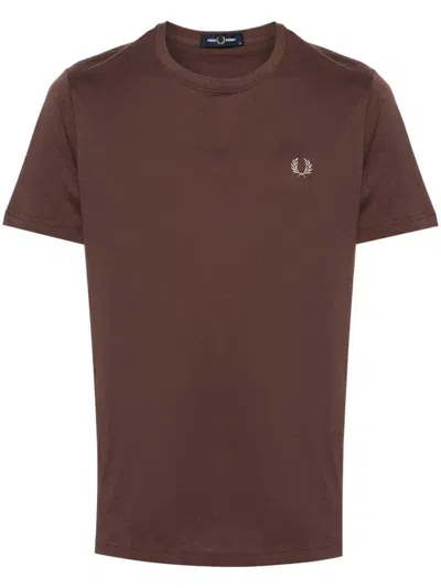 Fred Perry Logo-embroidered Cotton T-shirt In Grey