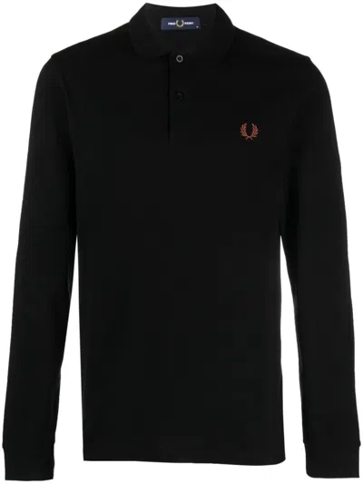 Fred Perry Fp Long Sleeve Plain  Shirt In Black