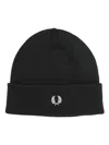 Fred Perry Black And White Cotton-wool Blend Beanie In Black