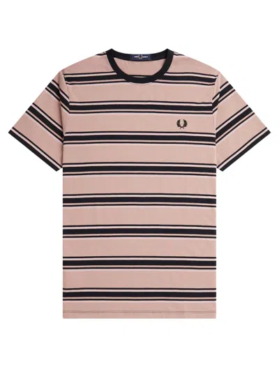 Fred Perry Striped Crew Neck T-shirt In Pink