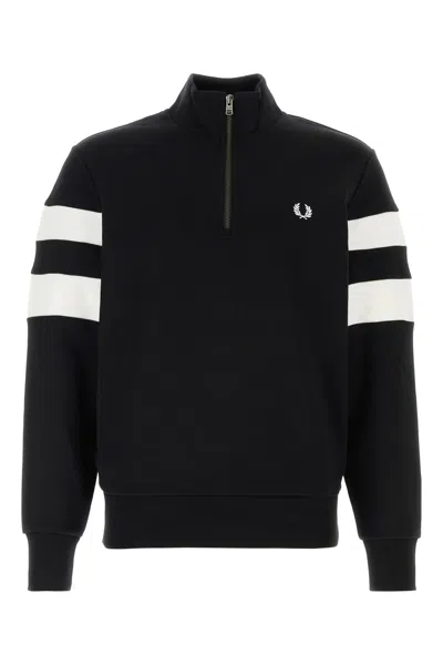 Fred Perry Fp Tipped Sleeve Half Zip Sweat M5545 102 In Black
