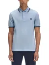 Fred Perry Polo Shirt With Ribbed Cuffs And Short Sleeves In Blue