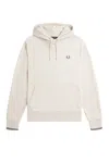 Fred Perry French Terry Cotton Hoodie With Iconic Laurel Wreath Embroidery In Neutrals