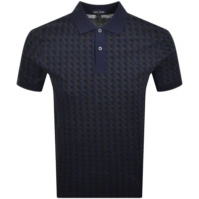 Fred Perry Geometric Print Polo T Shirt Navy In Blue