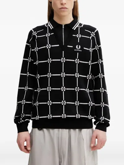 Fred Perry Geometric-pattern V-neck Sweater In Black