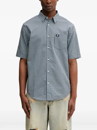 Fred Perry Gingham Embroidered-logo Shirt In Brown