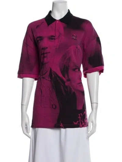 Pre-owned Fred Perry Graphic Print Collar Polo Shirt In Pink