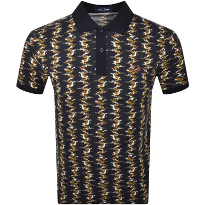 Fred Perry Graphic Print Polo T Shirt Navy