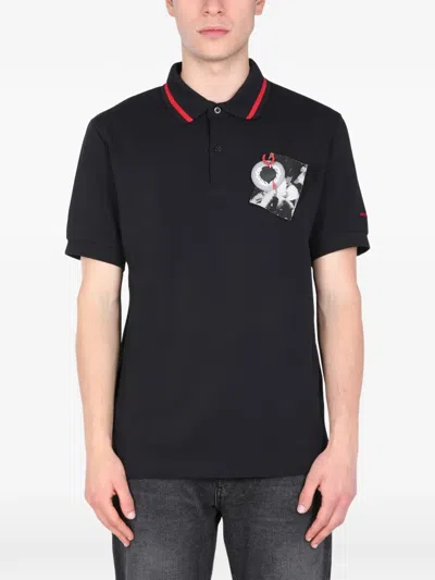 Fred Perry Graphic-patch Tipped Polo Shirt In Black