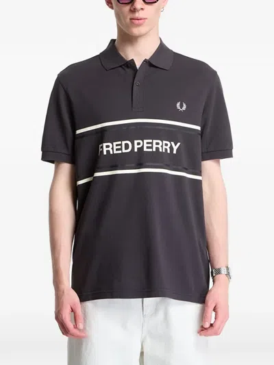 Fred Perry Graphic-print Polo Shirt In Gray