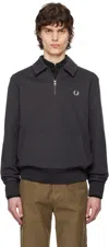 Fred Perry Gray Half-zip Fleece Back Sweatshirt In 297