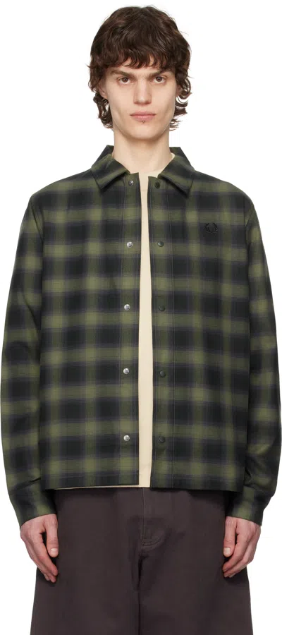 FRED PERRY GREEN BLURRED TARTAN OVERSHIRT