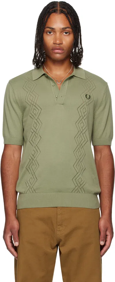 Fred Perry Green Pointelle Knitted Polo