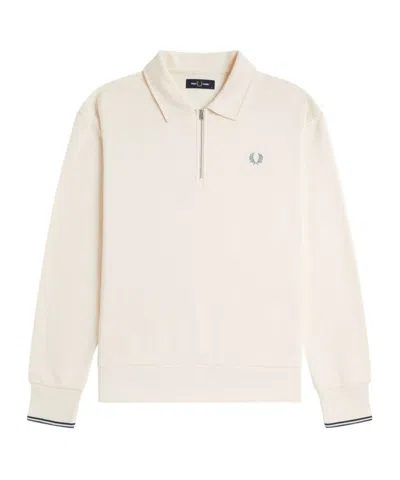 Fred Perry Half Zip Collared Sweatshirt In Neutral