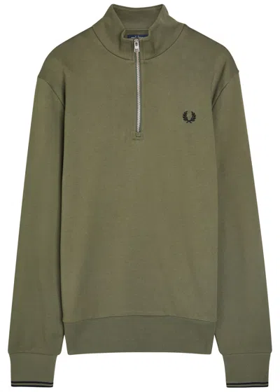 Fred Perry Half-zip Cotton Sweatshirt In Green