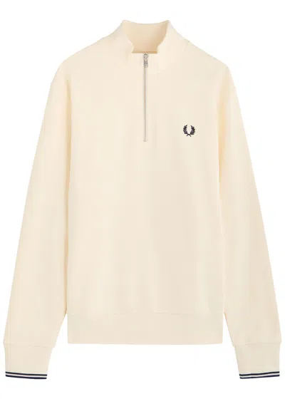 Fred Perry Half-zip Logo Cotton Sweatshirt In Beige