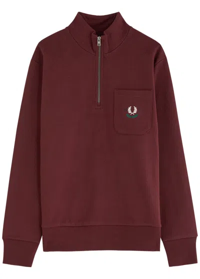 Fred Perry Half-zip Logo Cotton Sweatshirt In Maroon