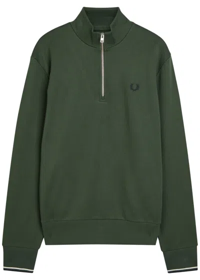 Fred Perry Half-zip Logo-embroidered Cotton Sweatshirt In Green
